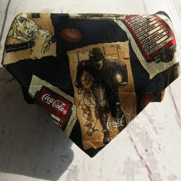 Coca Cola Brand Multicolor Athletic Sports Print 100% Silk Neck Tie - Picture 2 of 6
